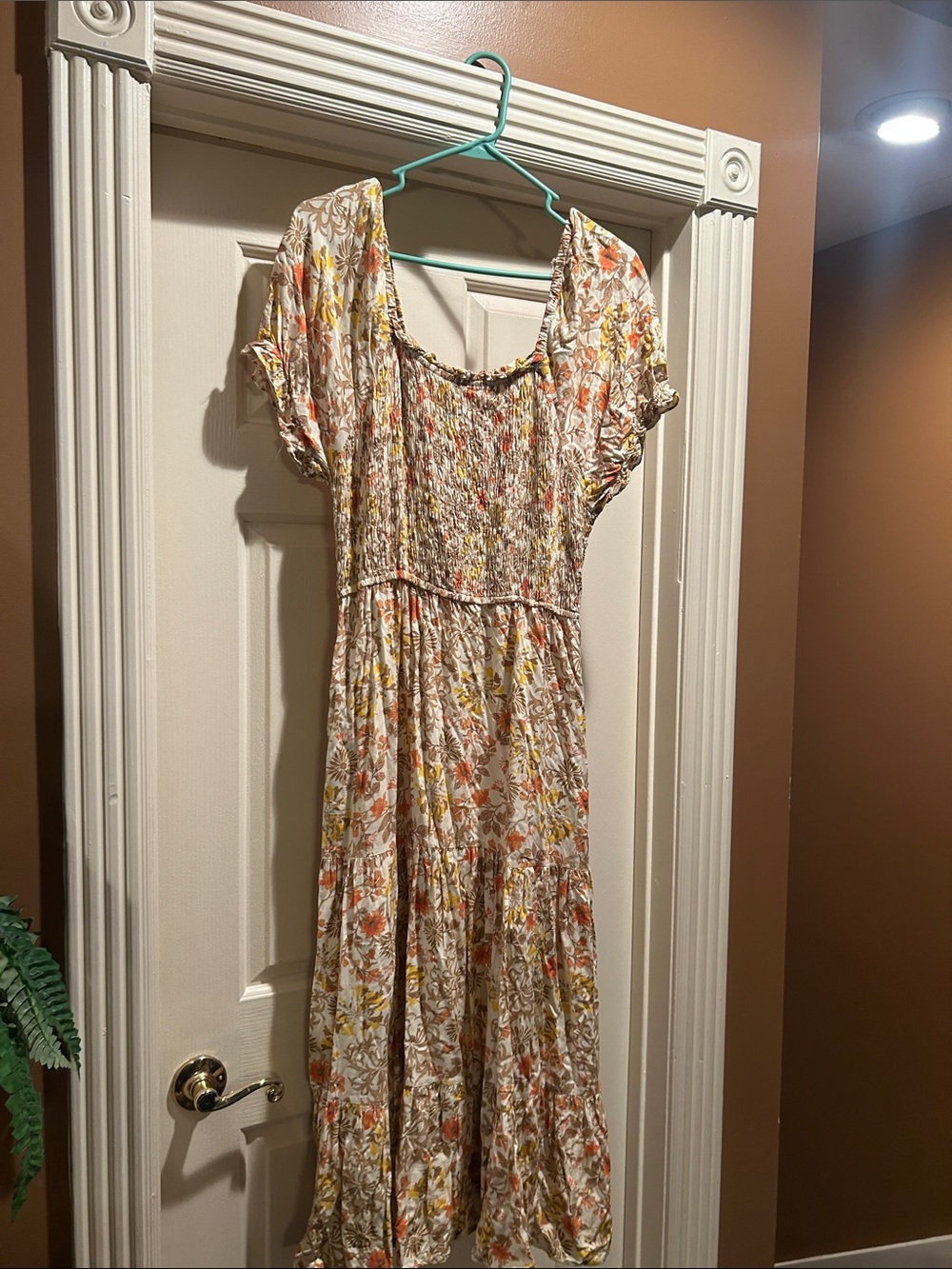 Hayden Floral Smocked Maxi Dress in Cream, Orange and Yellow